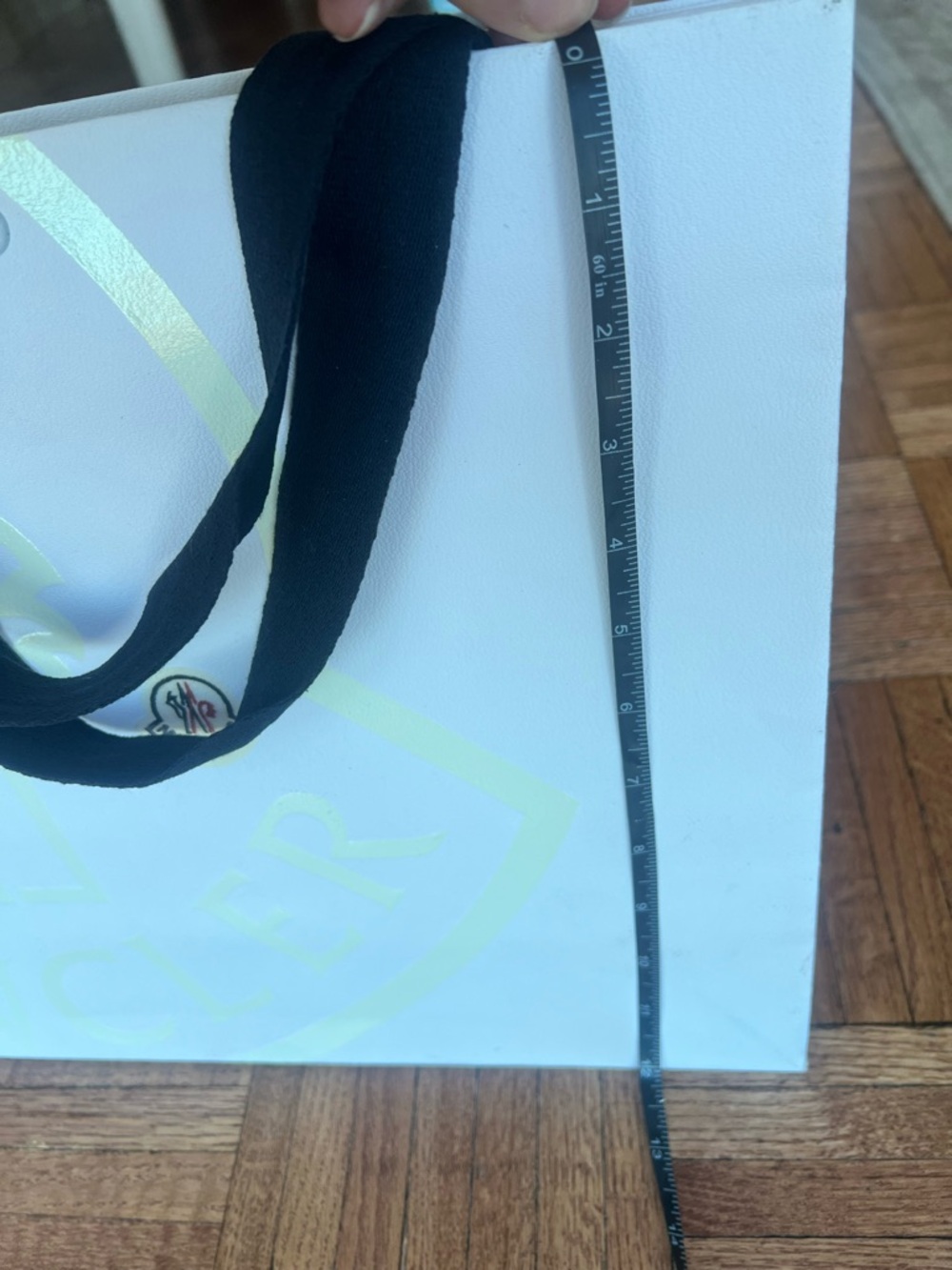 Moncler White Logo Paper shopping Tote w Black Ribbon Handles PLUS receipt cover - Picture 9 of 10
